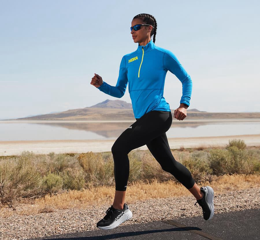 Hoka One One Top Dame - 1/2 Zip Midlayer - Blå - 492053XPU